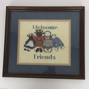 Embroidered Cross Stitch Welcome Friends Matted and Framed